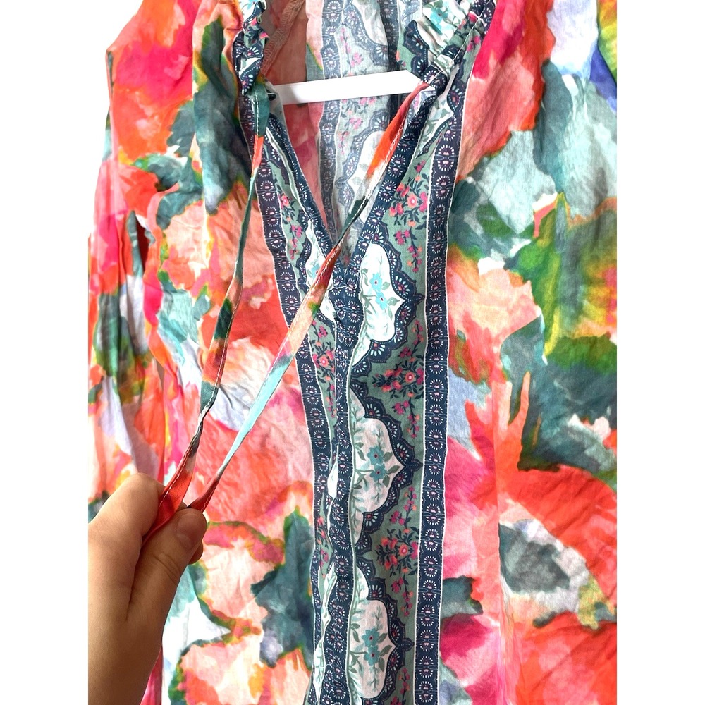 Soft‎ Surroundings Blouse Women's Small Multicolor Floral Long Sleeve Top Boho - Picture 4 of 11
